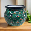 Vibrant Talavera Flower Pot | Green Peacock Design hand-painted green peacock planter, kiln-fired lead-free glaze, Mexican artisan pottery