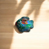 Guerrero Fish Jewelry Box | Handmade Ceramic Earring Organizer - hand-painted Guerrero fish jewelry box on wood, colorful Talavera-style earring holder