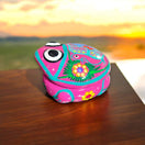 Guerrero Frog Jewelry Box | Handmade Mexican Ceramic Trinket Holder - hand-painted pink Talavera frog earring holder from Guanajuato