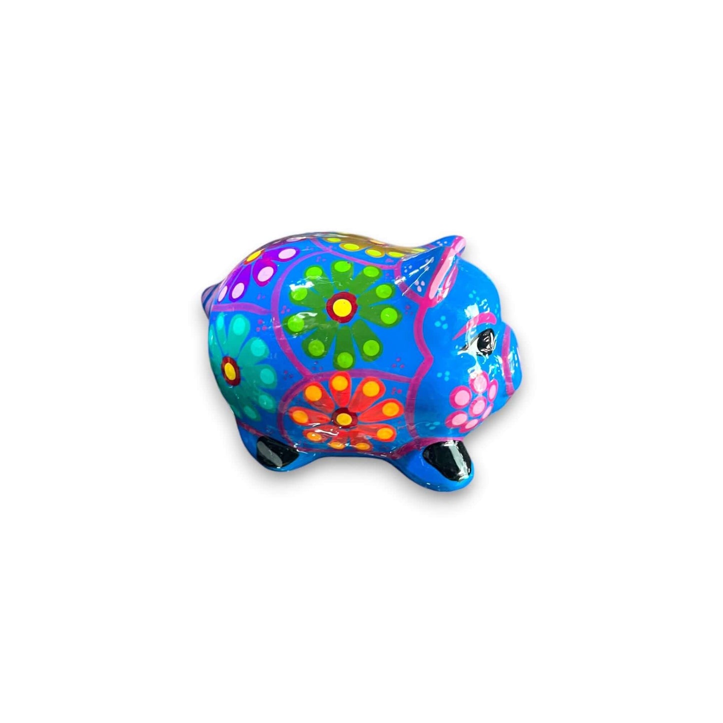Handmade Guerrero Piggy Bank | Mexican Painted Coin Bank (Small) - hand-painted blue Talavera-style piggy bank from Guanajuato