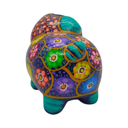 Handmade Guerrero Piggy Bank | Mexican Ceramic Coin Bank featuring colorful floral designs.