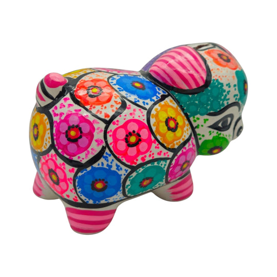 Handmade Guerrero Piggy Bank | Mexican Ceramic Coin Bank featuring colorful patterns and designs.