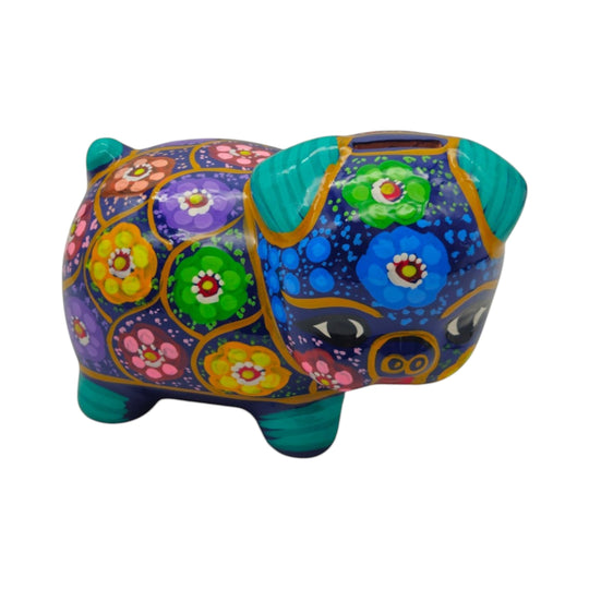Handmade Guerrero Piggy Bank | Mexican Ceramic Coin Bank featuring vibrant, colorful patterns of Guerrero art.