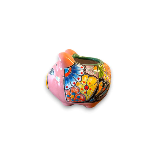 Mexican Talavera Pig Planter | Vibrant Handmade Ceramic Decor - hand-painted colorful pig-shaped ceramic planter from Guanajuato, Mexico