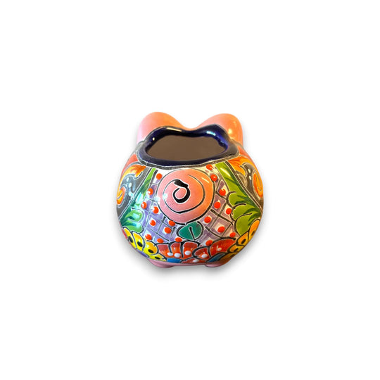 Mexican Talavera Pig Planter | Vibrant Handmade Ceramic Decor - hand-painted colorful pig-shaped ceramic planter with floral Talavera pattern