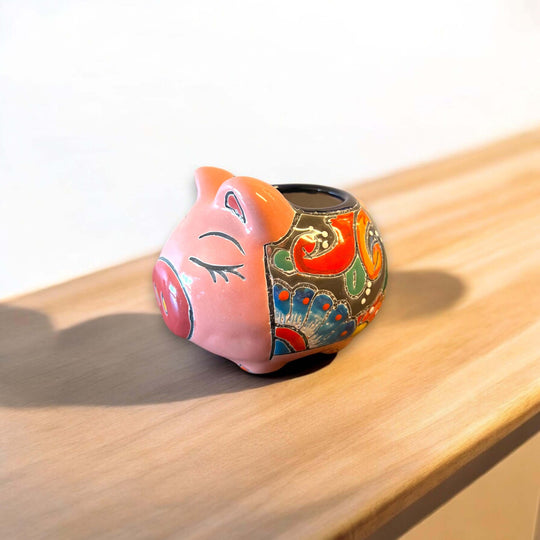 Mexican Talavera Pig Planter | Vibrant Handmade Ceramic Decor — hand-painted pig planter from Guanajuato with bright floral patterns