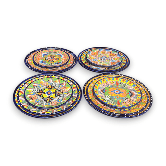 Colorful Talavera Dinnerware Set | 24-Piece Plate Set for 8 - hand-painted vibrant Talavera plates from Guanajuato, Mexico