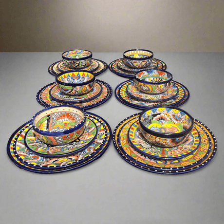 Handmade Talavera 24-Piece Dinnerware Set | Mexican Pottery for 6 - hand-painted vibrant Talavera plates and bowls