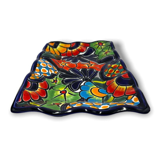 Vibrant 3-Piece Talavera Coffee Set | Handmade Mexican Pottery - hand-painted Talavera coffee tray with colorful floral pattern