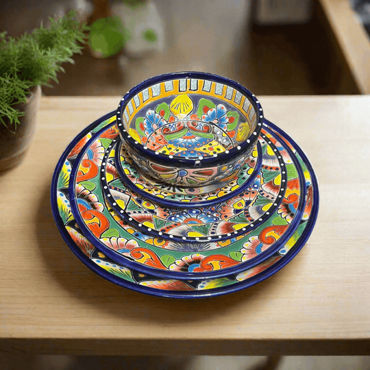 40-Piece Talavera Dinnerware Set | Colorful Tableware for 8 - hand-painted Talavera plates and bowls with vibrant floral Mexican design