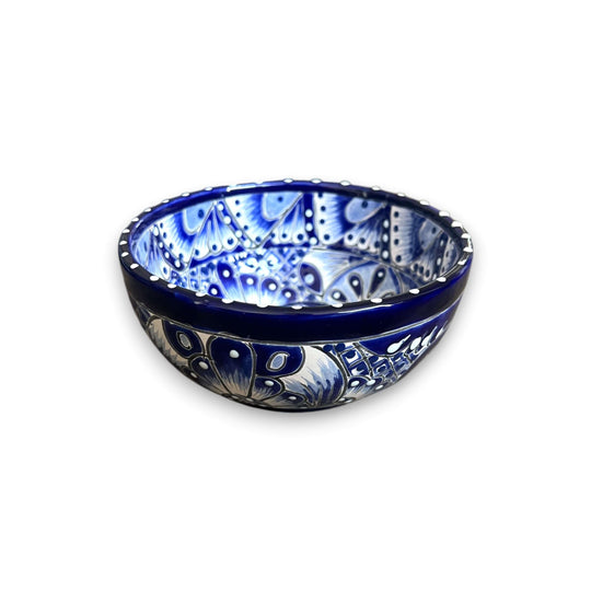 5" Talavera Blue & White Bowl | Handmade Mexican Dinnerware - hand-painted blue and white ceramic bowl from Guanajuato, lead-free glaze