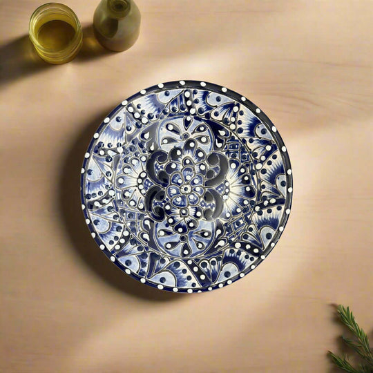 6" Talavera Blue & White Dinner Plate | Mexican Dinnerware - hand-painted blue and white Talavera ceramic dinner plate from Guanajuato, Mexico