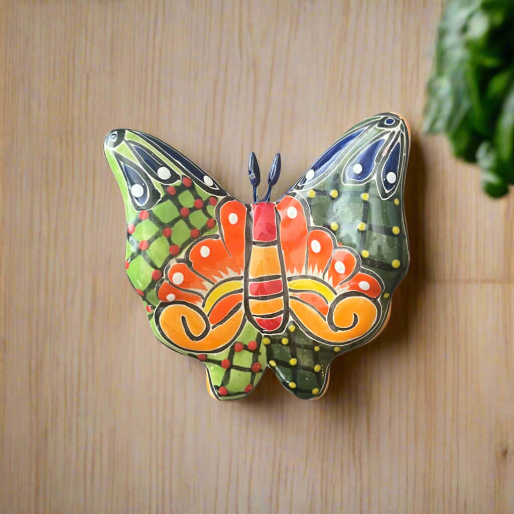 Set of 3 Talavera Butterfly Wall Art | Mexican Wall Hangings - hand-painted Talavera ceramic butterfly wall decor, colorful kiln-fired glaze
