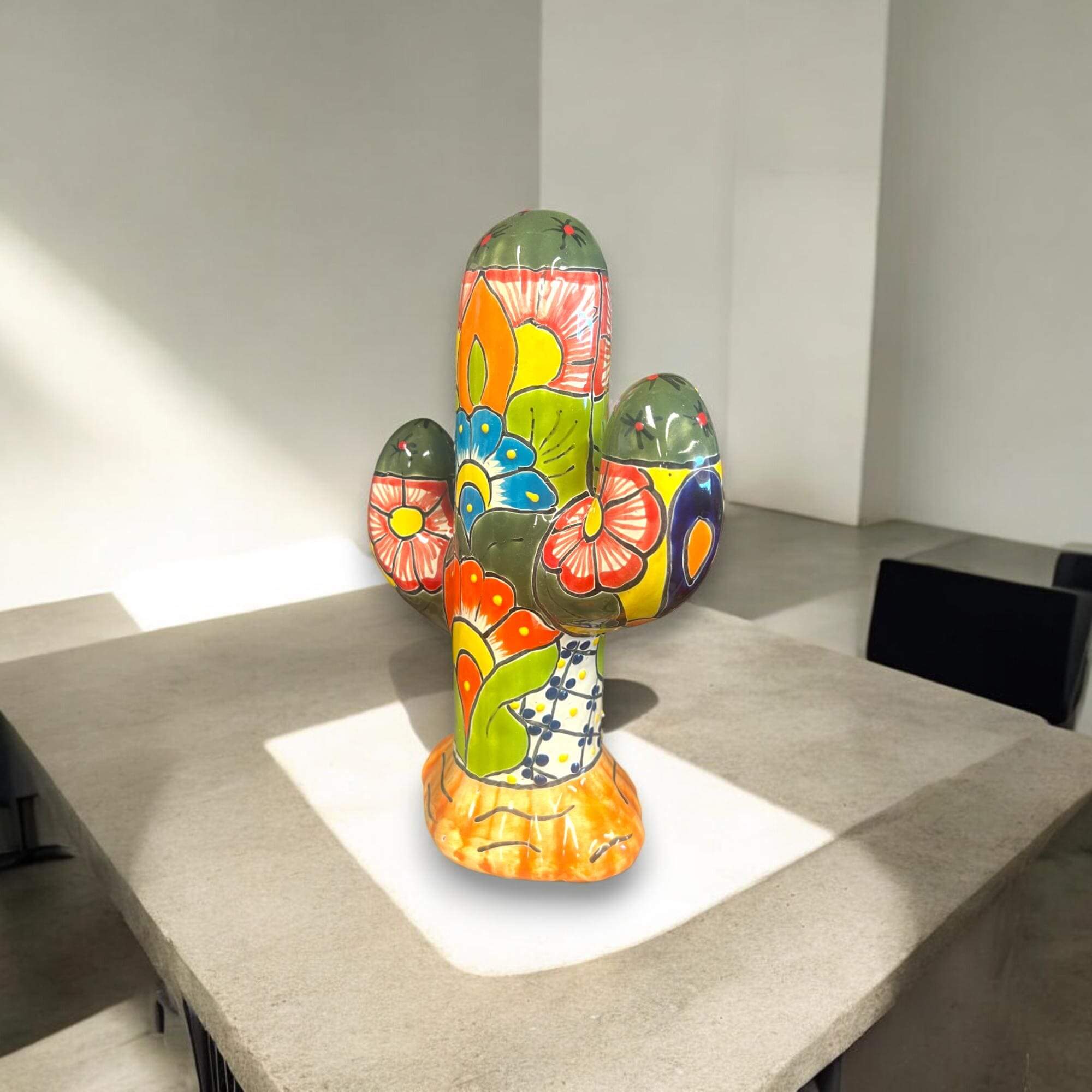 Handmade Talavera Cactus Statue - Mexican Art