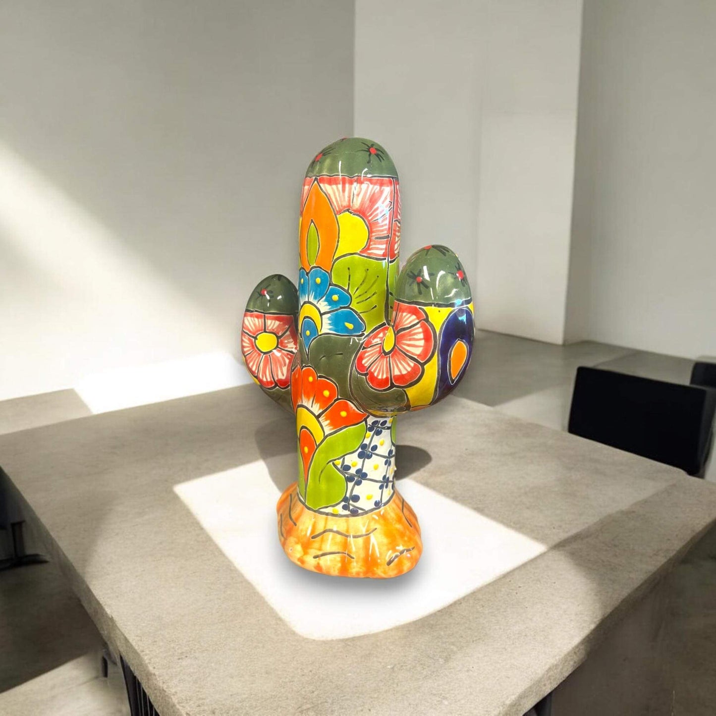 Handmade Talavera Cactus Statue - Mexican Art