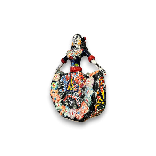 Handmade Talavera Catrina Figurine | Day of the Dead Ceramic Art hand-painted Talavera Catrina with vibrant floral dress
