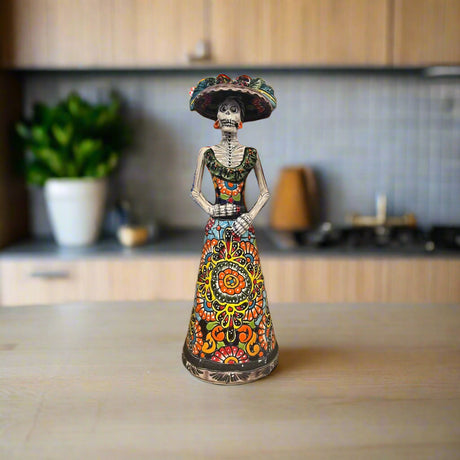 Talavera Catrina Figurine | Handmade Day of the Dead Skeleton Art — hand-painted Talavera Catrina from Guanajuato, vibrant skull figurine