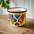 Vibrant Talavera Ceramic Planter | Mexican Handcrafted Pot - hand-painted floral ceramic planter from Guanajuato, bright blue green orange pink