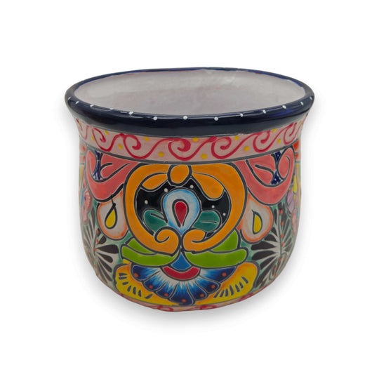 Vibrant Talavera Ceramic Planter | Mexican Handcrafted Pot hand-painted floral ceramic planter in blue green orange pink