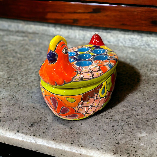 Talavera Chicken Egg Crate | Handmade Ceramic Egg Holder - hand-painted colorful Talavera chicken egg crate from Guanajuato, kiln-fired lead-free glaze