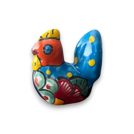 Talavera Chicken Pot Hanger | Small Handmade Mexican Garden Decor - hand-painted blue chicken planter hanger with floral design