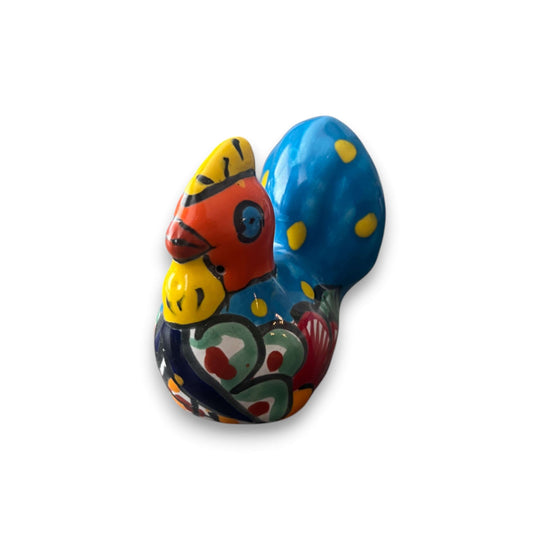 Talavera Chicken Pot Hanger | Small Handmade Mexican Garden Decor - hand-painted colorful ceramic chicken pot hanger