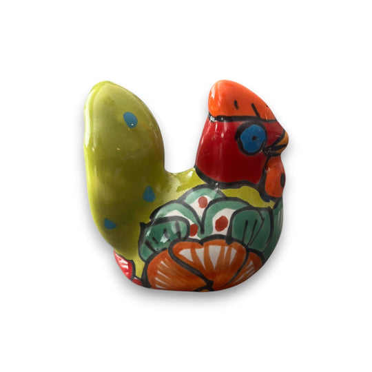 Talavera Chicken Pot Hanger | Small Handmade Mexican Garden Decor colorful hand-painted talavera chicken pot hanger with floral motifs