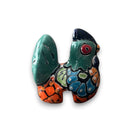 Talavera Chicken Pot Hanger | Small Handmade Mexican Garden Decor - hand-painted green and orange Talavera chicken hanger