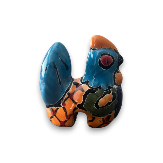 Talavera Chicken Pot Hanger | Small Handmade Mexican Garden Decor - hand-painted blue and orange Talavera chicken wall hanger