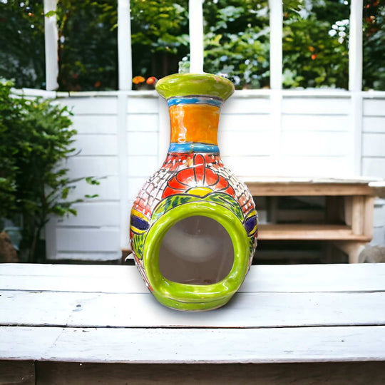 Handmade Talavera Chimney | Vibrant Mexican Ceramic Decor - hand-painted colorful Talavera chimney with floral patterns, kiln-fired lead-free glaze
