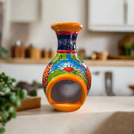 Handmade Talavera Chimney | Vibrant Mexican Ceramic Decor hand-painted colorful Talavera chimney with floral patterns, kiln-fired lead-free glaze