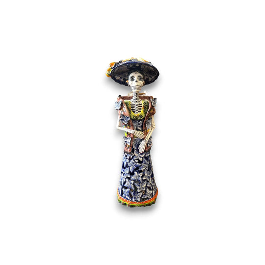 Handmade Talavera Day of the Dead Pottery | 27-Inch Tall Skeleton Woman hand-painted 27-inch Talavera Catrina figurine from Guanajuato