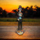 Talavera Day of the Dead Catrin | Handmade Wedding Skeleton Man - hand-painted Talavera Catrin figurine at sunset