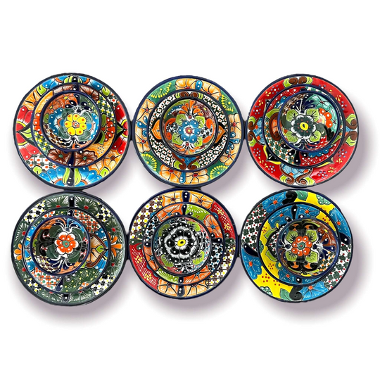 20-Piece Talavera Dinnerware Set | Handmade Floral Tableware (Seats 6) - six colorful handmade Talavera plates and bowls, hand-painted floral Mexican design