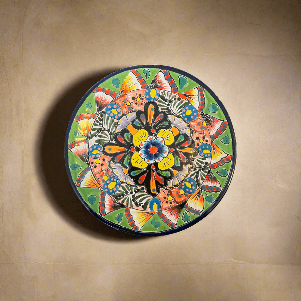 30-Piece Talavera Dinnerware Set | Colorful Tableware (Seats 6) - Hand-painted Talavera plate with vibrant floral design from Guanajuato, Mexico