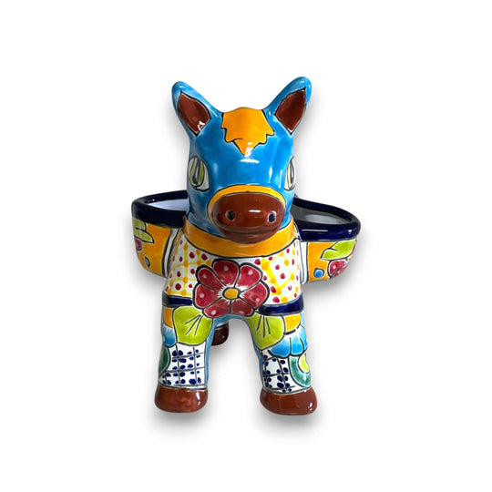 Talavera Donkey Planter | Handmade Mexican Ceramic Burro Pot - hand-painted bright multicolor Talavera ceramic donkey planter from Guanajuato, Mexico