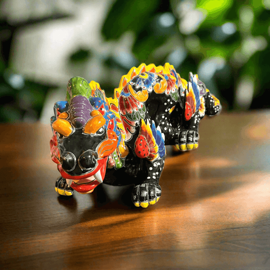 Handmade Talavera Dragon Statue | Vibrant Mexican Cultural Art - hand-painted colorful Talavera dragon figurine from Guanajuato, Mexico