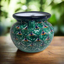 Vibrant Talavera Flower Pot | Green Peacock Design - handmade hand-painted ceramic planter with green peacock floral motif, lead-free glaze
