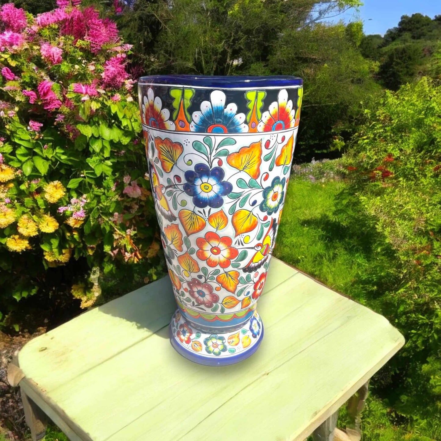 Handmade Talavera Tall Flower Pot | 27" Mexican Pot