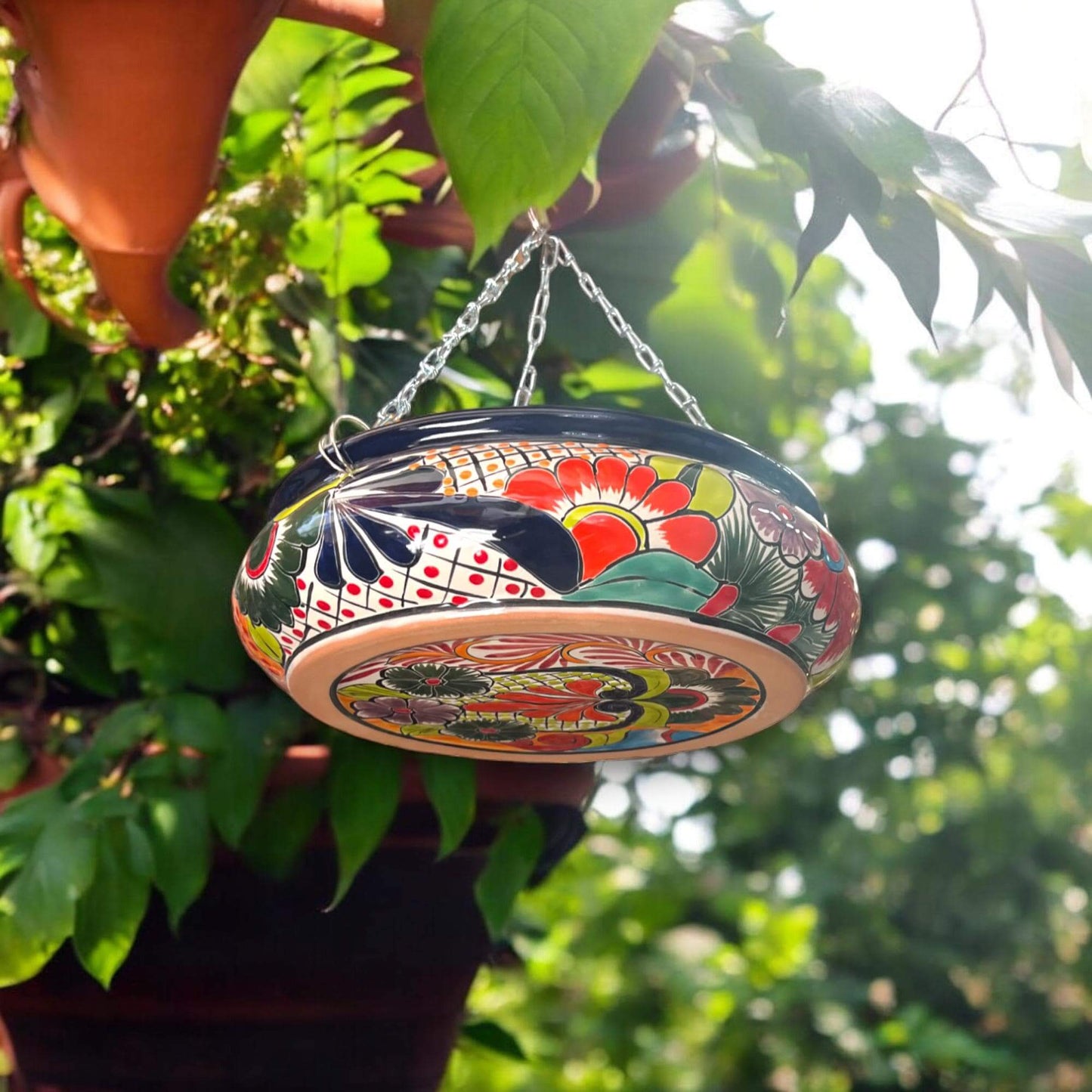 Handmade Talavera Hanging Flower Pot | Artisan Mexican Planter for Home Decor vibrant hand-painted hanging planter from Guanajuato, Mexico