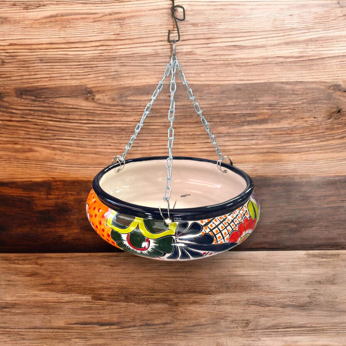 Handmade Talavera Hanging Flower Pot | Artisan Mexican Planter for Home Decor - hand-painted hanging ceramic planter from Guanajuato, vibrant floral design