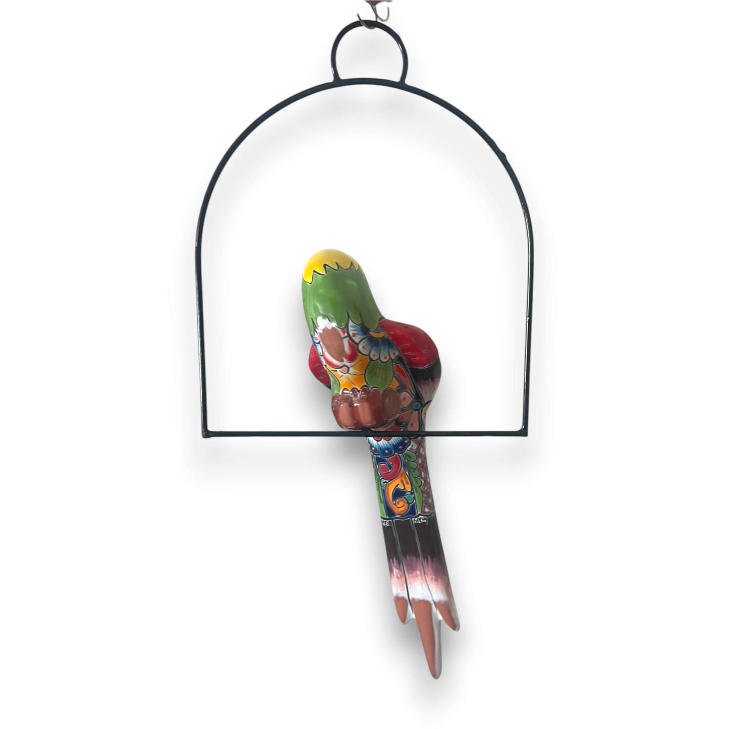 Talavera Hanging Parrot | Colorful Mexican  Bird - handmade hand-painted ceramic parrot on metal hanger, bright Talavera folk art from Guanajuato