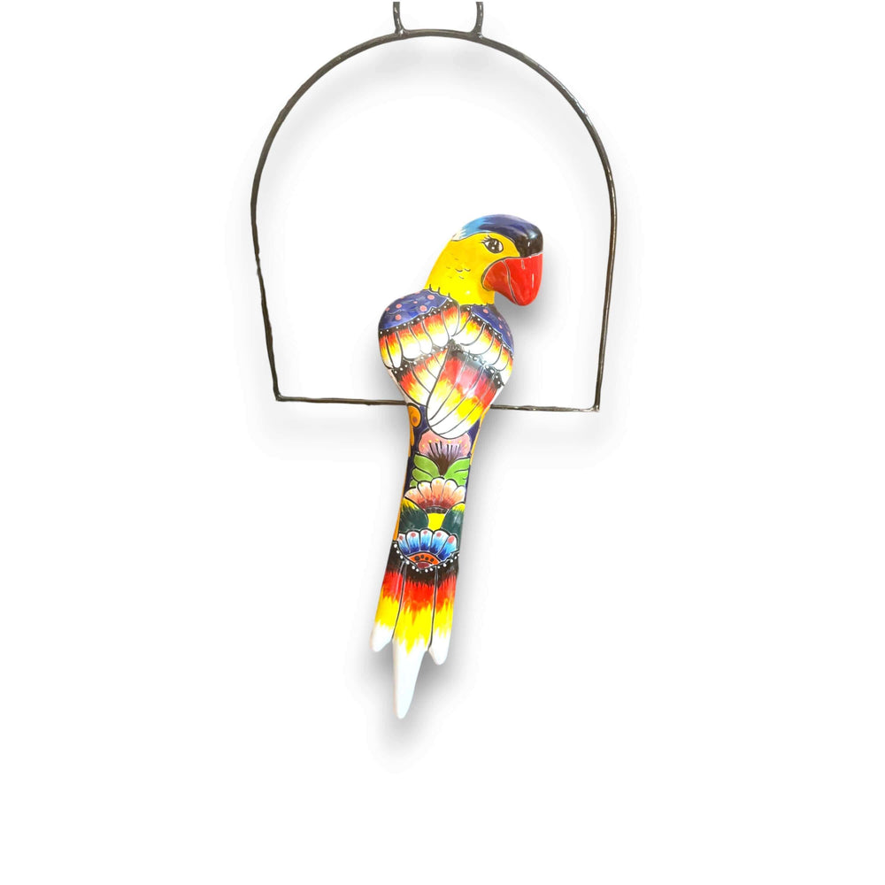 colorful bird hanging planter Handmade Talavera Hanging Parrot