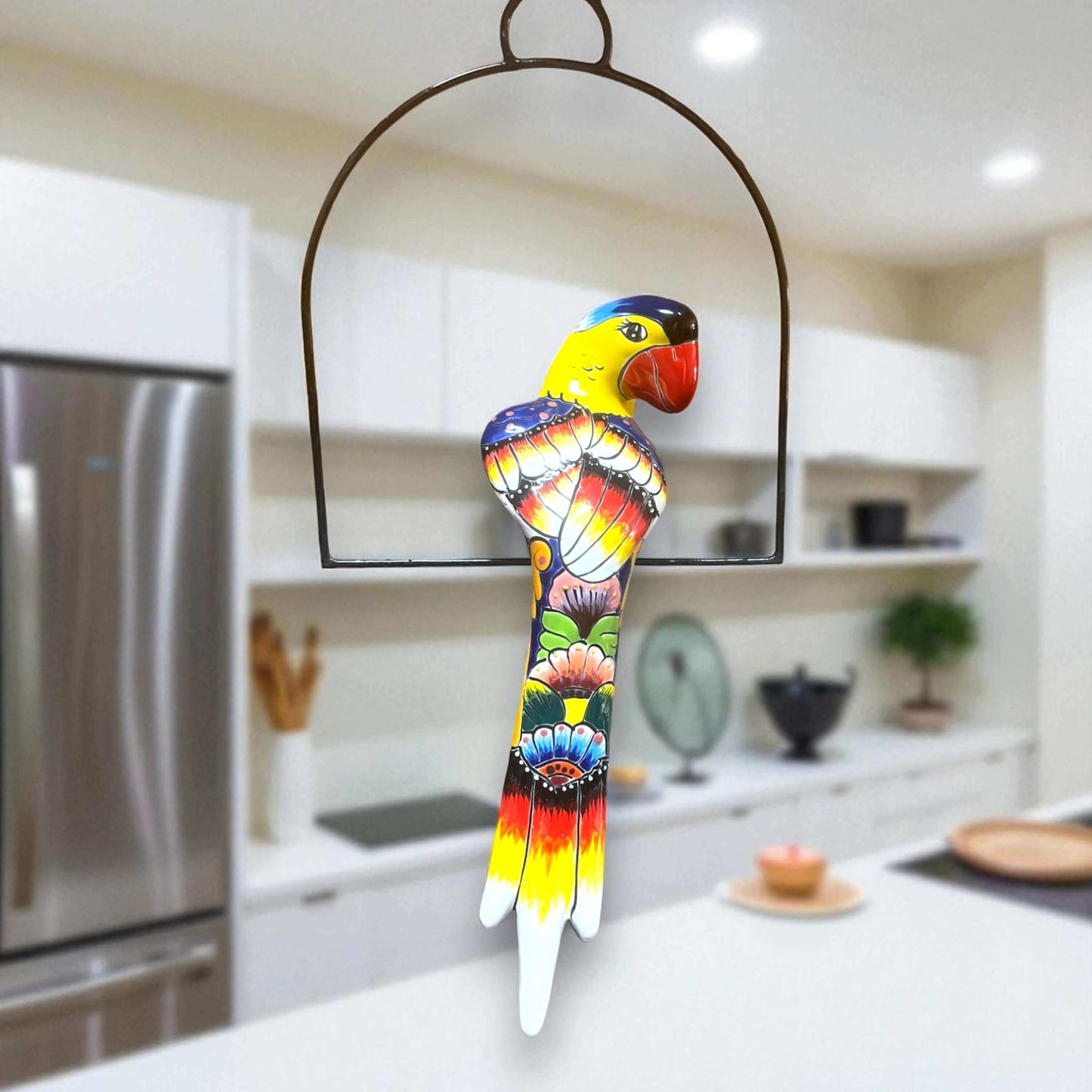 Talavera Hanging Parrot | Colorful Mexican  Bird - handmade hand-painted Talavera ceramic hanging parrot for home, patio, or garden decor