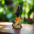 Talavera Howling Coyote Statue | Handmade Mexican Folk Art - hand-painted colorful Talavera coyote figurine from Guanajuato, glossy lead-free glaze