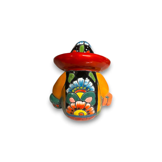 Handmade Talavera Panchito | Colorful Sleeping Man Figurine - hand-painted vibrant sleeping man with red sombrero and floral back