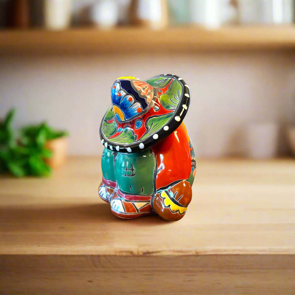 Handmade Talavera Panchito | Colorful Sleeping Man Figurine - hand-painted Mexican ceramic sleeping man with vibrant talavera patterns