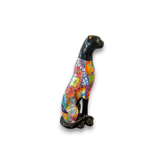 Handmade Talavera Panther Statue | Vibrant Mexican Folk Art - hand-painted colorful ceramic panther from Guanajuato, kiln-fired with lead-free glaze