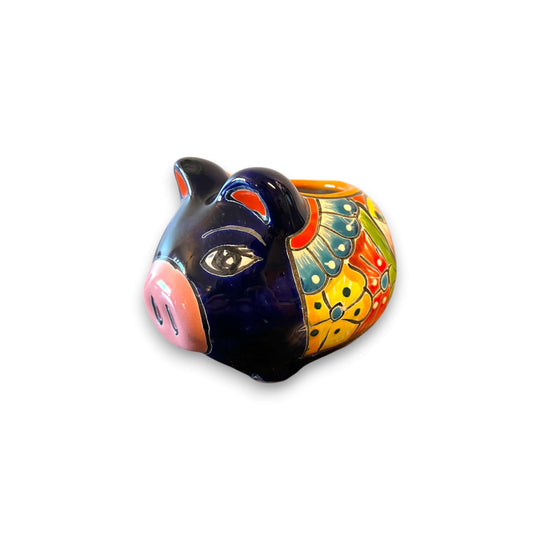 Mexican Talavera Pig Planter | Vibrant Handmade Ceramic Decor handcrafted colorful pig-shaped ceramic planter with floral patterns