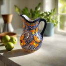 Handmade Talavera Pitcher | Mexican Ceramic Water Jug hand-painted blue and orange floral ceramic pitcher from Guanajuato, decorative and functional